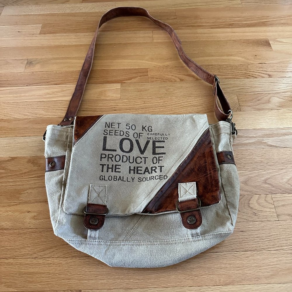 Clea Ray Seeds of Love Product of the Heart Globally Sourced Tan Canvas Tote